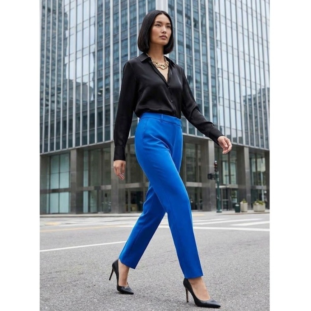 Vince Camuto Dress Pants Womens 14 Blue Tapered Mid Rise Career Office Slacks